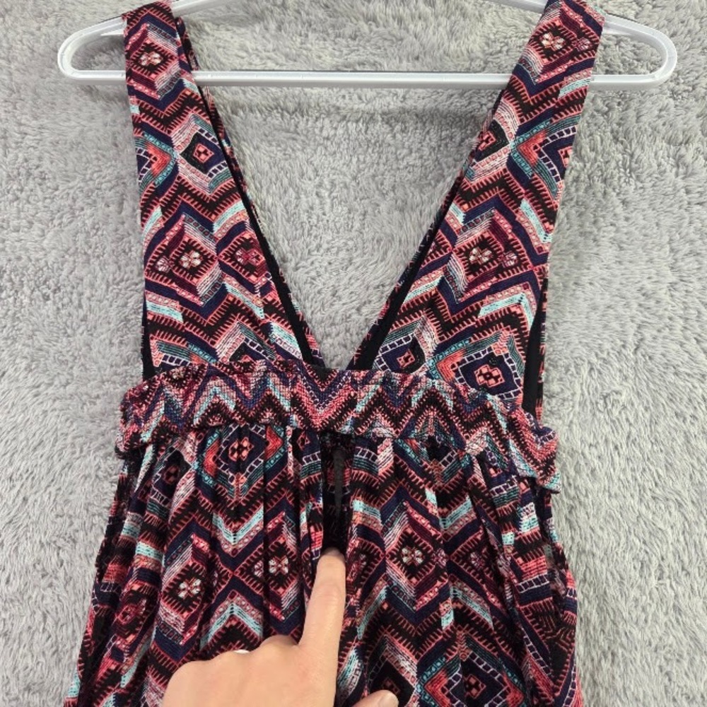 Forever 21 Maxi Dress Women Small Pink Geometric Tribal Print Boho V-Neck - Picture 9 of 9